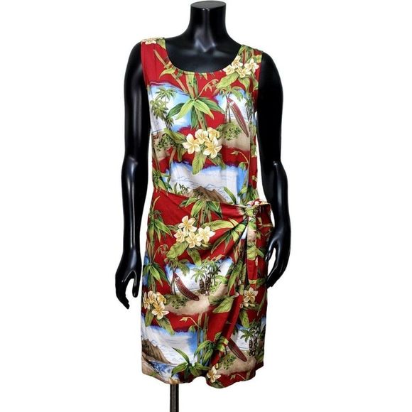 Hilo Hattie S Hawaiian Faux Wrap Sarong Dress‎ Tiki Floral Print Tropical Beach - Picture 1 of 10
